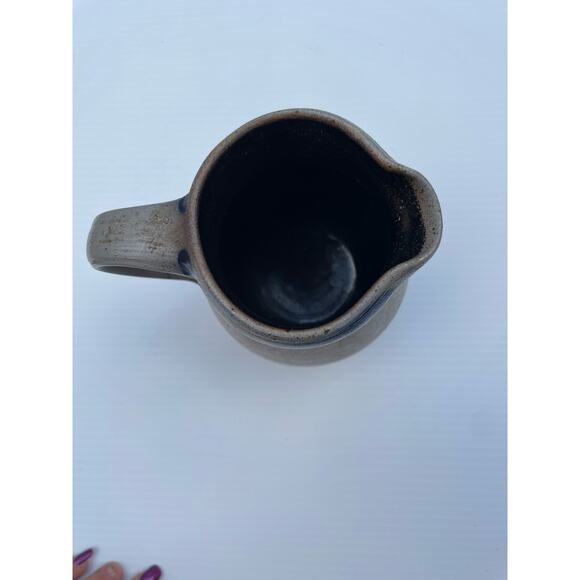 Salt Glazed Stoneware Small Pitcher Creamer Blue Cobalt Heart Country Farmhouse - Picture 7 of 11